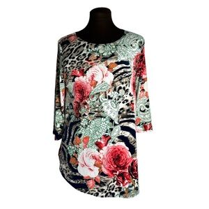 Jostar Travel Knit Slinky Stretch Floral Top Tunic
